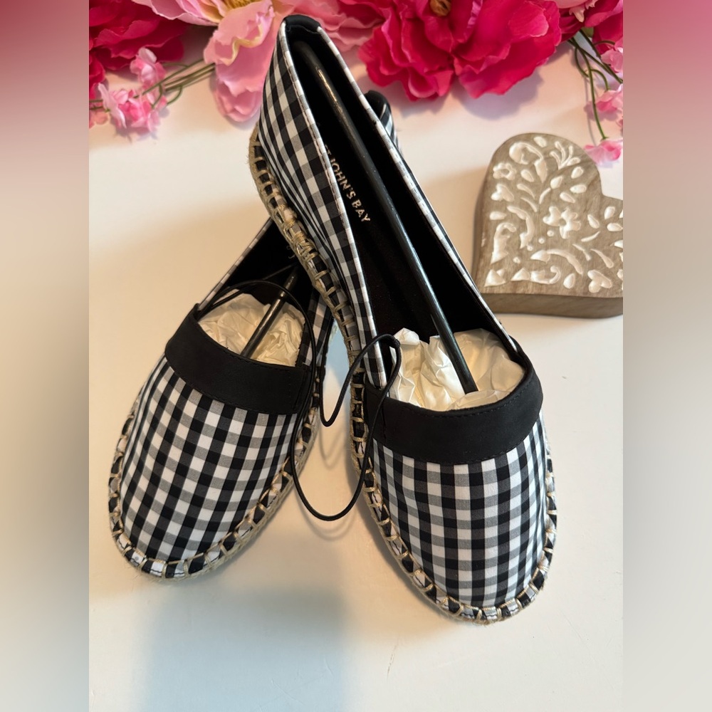 Anne Klein Black and White Flats with Gingham Pattern